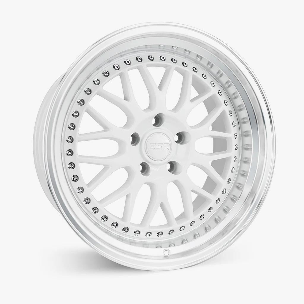 ESR SR01 18x10.5 5x120.6 (Custom Drill) ET22 Gloss White / Machined Lip - Stunning Custom Wheels!
